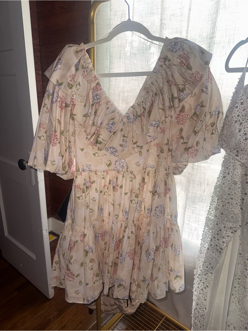 Women's Floral Ruffle Mini Dress In Light Cream